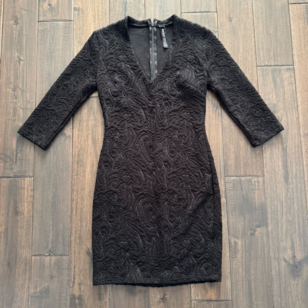Design Lab Black Deep V-Neck Bodycon Dress S